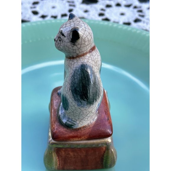 Vintage 1980s Fitz and Floyd Cat Trinket Box Crackle aged Finish - Picture 2 of 9